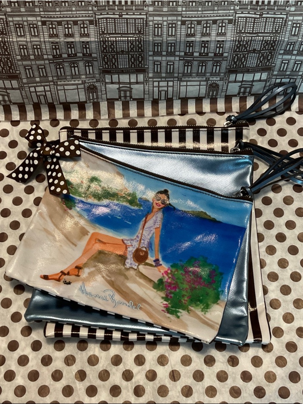 C’est La Vie Henri Bendel Travel Trio Pouches with Ribbon